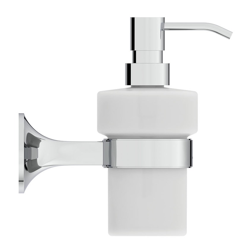 Immagine di Ideal Standard LA DOLCE VITA dispenser per sapone, installazione a parete, in vetro opaco, con supporto metallico, finitura cromo T5510AA