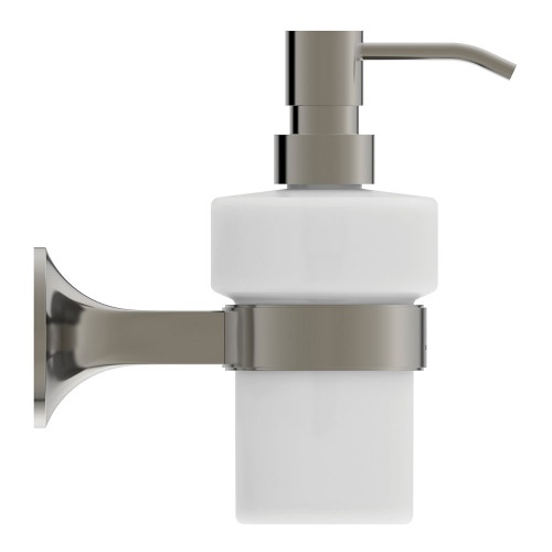 Immagine di Ideal Standard LA DOLCE VITA dispenser per sapone, installazione a parete, in vetro opaco, con supporto metallico, finitura silver storm T5510GN
