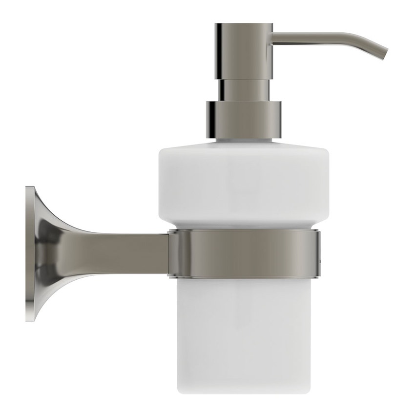 Immagine di Ideal Standard LA DOLCE VITA dispenser per sapone, installazione a parete, in vetro opaco, con supporto metallico, finitura silver storm T5510GN