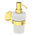 Immagine di Ideal Standard LA DOLCE VITA dispenser per sapone, installazione a parete, in vetro opaco, con supporto metallico, finitura brushed gold T5510A2