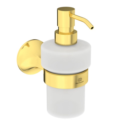 Immagine di Ideal Standard LA DOLCE VITA dispenser per sapone, installazione a parete, in vetro opaco, con supporto metallico, finitura brushed gold T5510A2