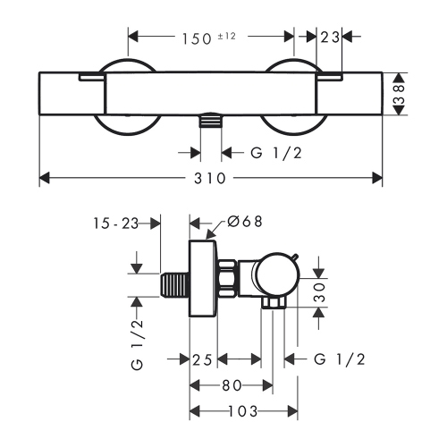 Immagine di Hansgrohe ECOSTAT FINE miscelatore termostatico per doccia, con controllo della temperatura e pulsante Ecostop+, finitura cromo 13324000