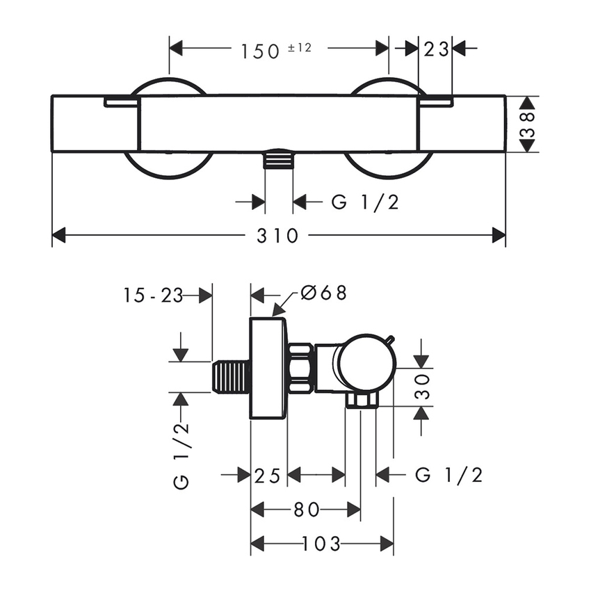 Immagine di Hansgrohe ECOSTAT FINE miscelatore termostatico per doccia, con controllo della temperatura e pulsante Ecostop+, finitura cromo 13324000
