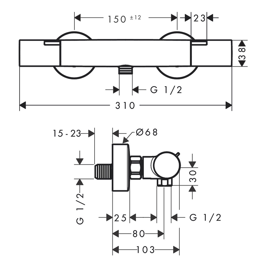 Immagine di Hansgrohe ECOSTAT FINE miscelatore termostatico per doccia, con controllo della temperatura e pulsante Ecostop+, finitura cromo 13323000