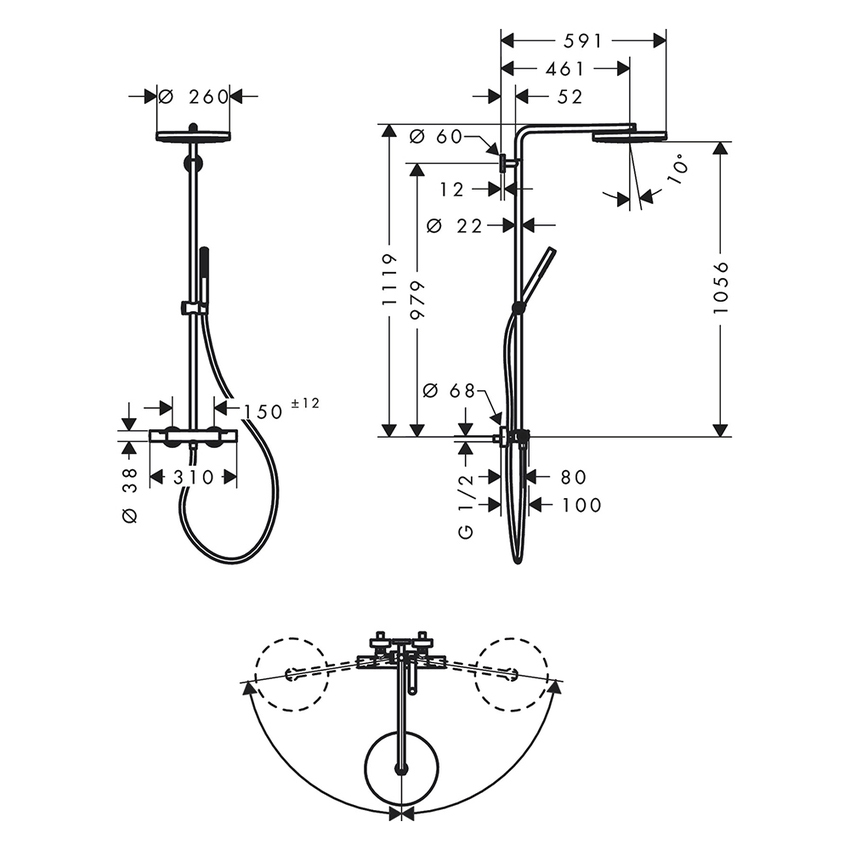Immagine di Hansgrohe PULSIFY S PURO sistema doccia con soffione doccia rotondo, doccetta, termostatico Ecostat Fine, asta doccia, cursore e flessibile, finitura cromo 24223000