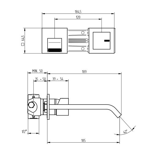 Immagine di Bellosta B-UNO miscelatore lavabo a parete P.19 cm, senza scarico, e senza corpo incasso, finitura cromo 01-7905/3/A/E