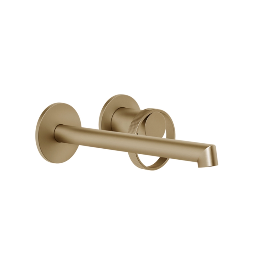 Immagine di Gessi ANELLO miscelatore lavabo a parete P.21 cm, senza scarico, finitura warm bronze brushed PVD 63383#726