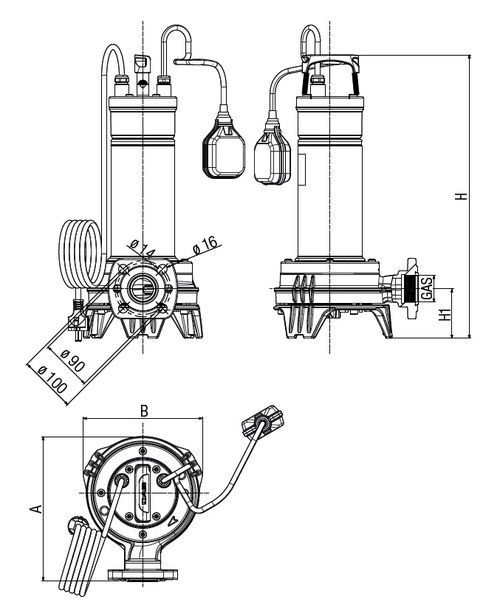 Immagine di Dab Pumps FEKA VS GRINDER 1000 MA Pompa sommergibile con trituratore per sollevamento acque reflue, automatica con galleggiante, portata max 14.4 m³/h - prevalenza max 25 m 60211233H