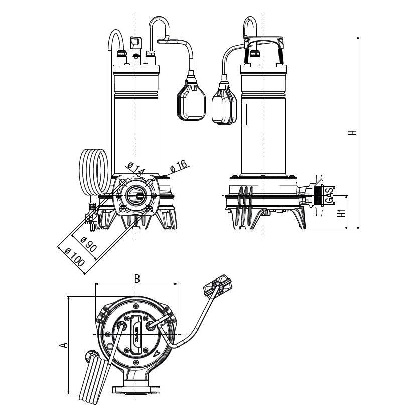 Immagine di Dab Pumps FEKA VS GRINDER 1000 MA Pompa sommergibile con trituratore per sollevamento acque reflue, automatica con galleggiante, portata max 14.4 m³/h - prevalenza max 25 m 60211233H