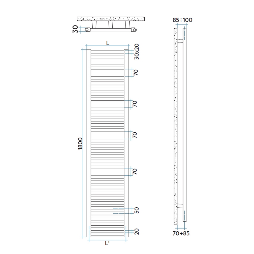 Immagine di Irsap PAREO scaldasalviette, 32 tubi, 4 intervalli, H.180 L.45 P.3 cm, colore bianco standard finitura lucido Cod.01 PTE045B01IR01NNN01