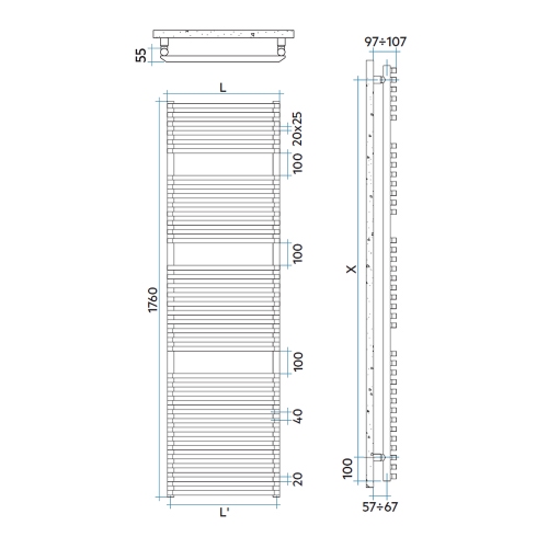 Immagine di Irsap NET scaldasalviette, 38 tubi, 3 intervalli, H.176 L.50 P.6,7 cm, colore bianco standard finitura lucido Cod.01 NTE050B01IR01NNN01
