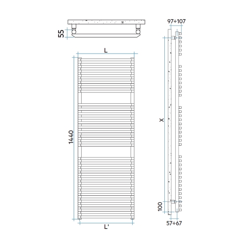 Immagine di Irsap NET scaldasalviette, 32 tubi, 2 intervalli, H.144 L.60 P.6,7 cm, colore bianco standard finitura lucido Cod.01 NTL060B01IR01NNN02