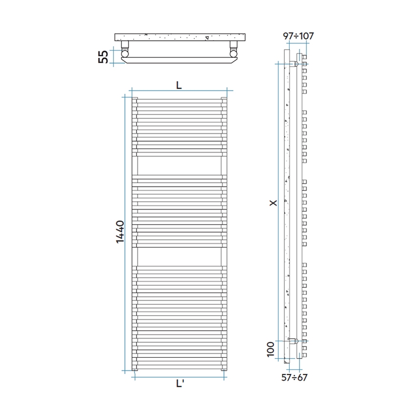 Immagine di Irsap NET scaldasalviette, 32 tubi, 2 intervalli, H.144 L.50 P.6,7 cm, colore bianco finitura opaco Cod.J8 NTL050BJ8IR01NNN03