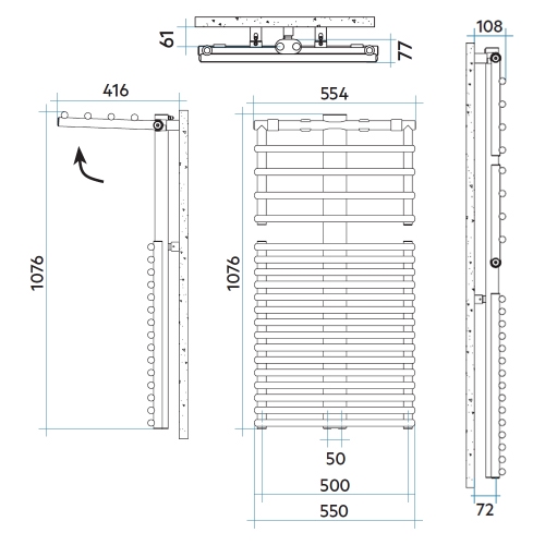 Immagine di Irsap GET UP scaldasalviette, 20 tubi, 1 intervallo, H.107,6 L.55 P.7 cm, colore bianco standard finitura lucido Cod.01 GUM055B01IR05NNN01