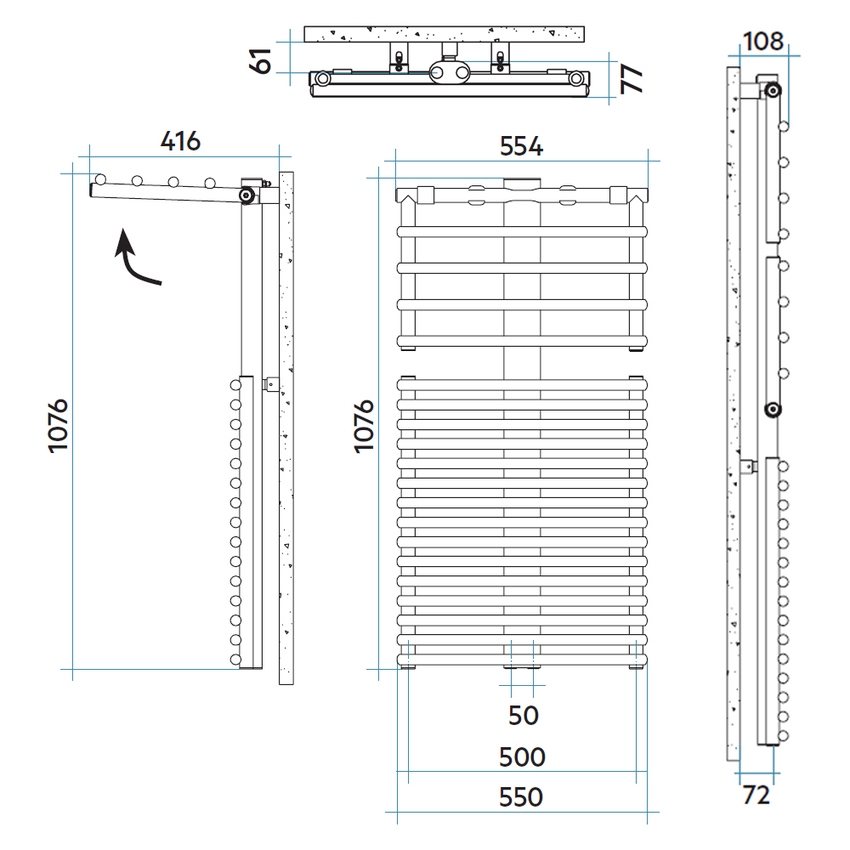 Immagine di Irsap GET UP scaldasalviette, 20 tubi, 1 intervallo, H.107,6 L.55 P.7 cm, colore bianco standard finitura lucido Cod.01 GUM055B01IR05NNN01