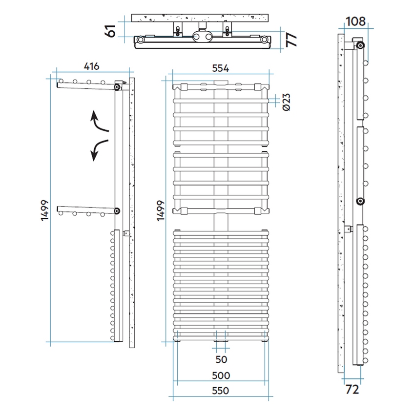 Immagine di Irsap GET UP scaldasalviette, 25 tubi, 2 intervalli, H.149,9 L.55 P.7 cm, colore bianco standard finitura lucido Cod.01 GUl055B01IR05NNN01