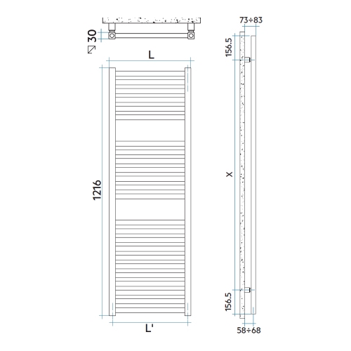 Immagine di Irsap QUADRE' scaldasalviette, 24 tubi, 2 intervalli, H.121,6 L.58 P.4,2 cm, colore bianco standard finitura lucido Cod.01 QSM058B01IR01NNN01