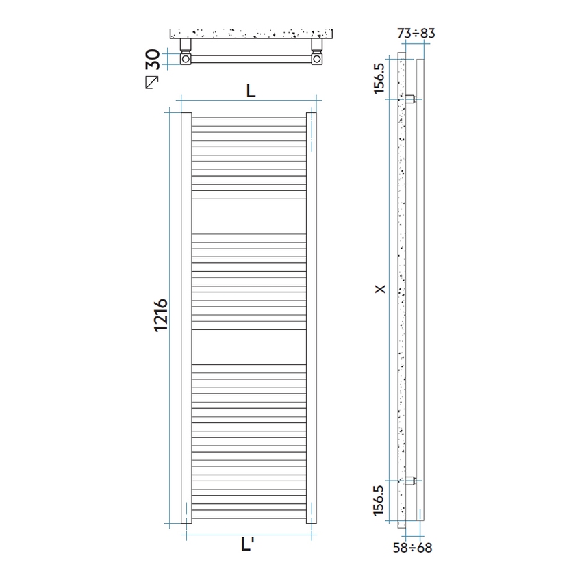 Immagine di Irsap QUADRE' scaldasalviette, 24 tubi, 2 intervalli, H.121,6 L.58 P.4,2 cm, colore bianco standard finitura lucido Cod.01 QSM058B01IR01NNN01