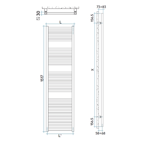 Immagine di Irsap QUADRE' scaldasalviette, 29 tubi, 3 intervalli, H.151,7 L.53 P.4,2 cm, colore bianco standard finitura lucido Cod.01 QSL053B01IR05NNN01