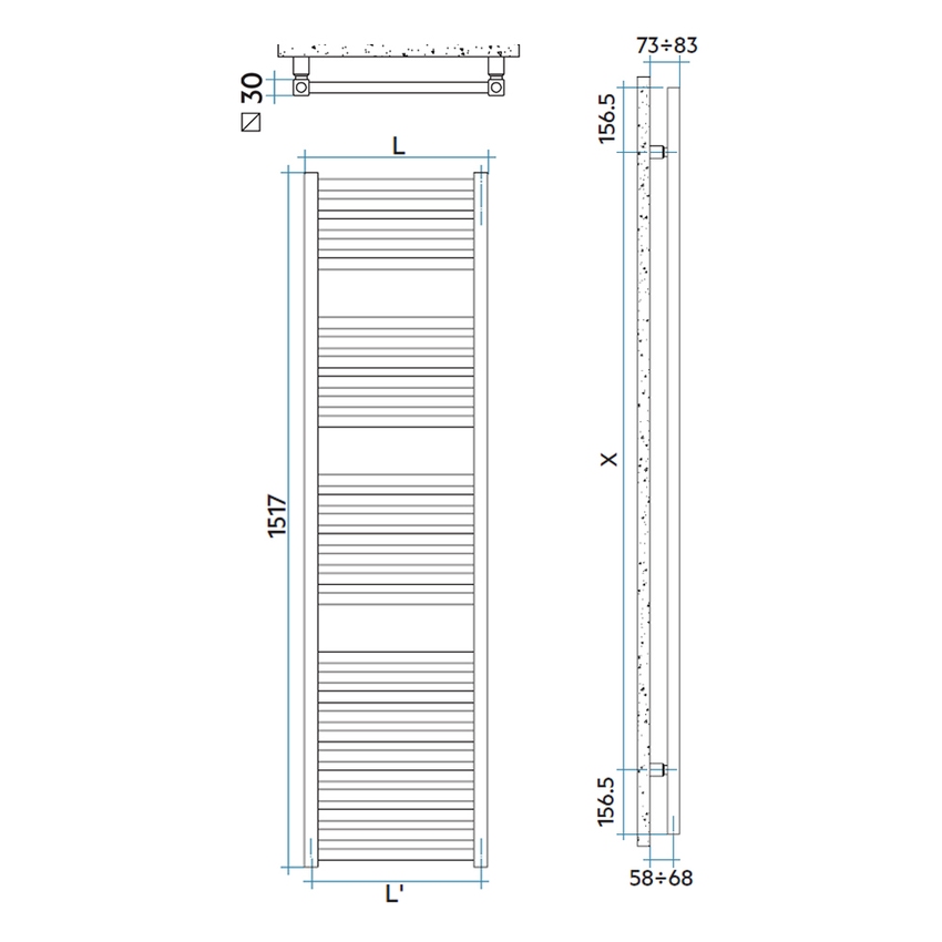 Immagine di Irsap QUADRE' scaldasalviette, 29 tubi, 3 intervalli, H.151,7 L.53 P.4,2 cm, colore bianco standard finitura lucido Cod.01 QSL053B01IR05NNN01