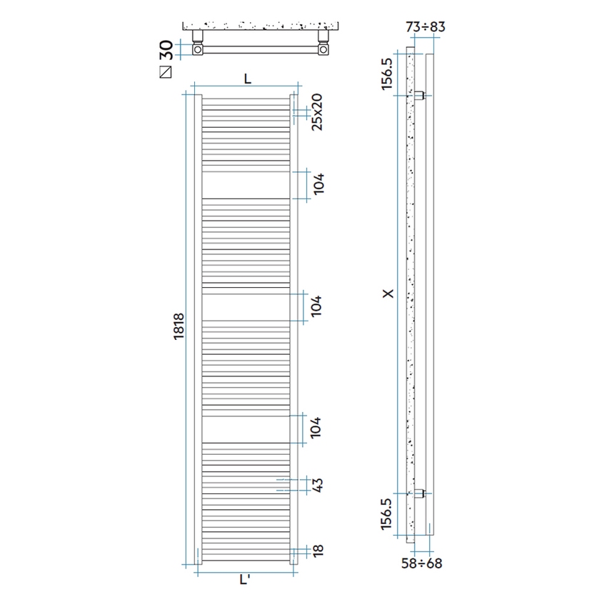 Immagine di Irsap QUADRE' scaldasalviette, 36 tubi, 3 intervalli, H.181,8 L.58 P.4,2 cm, colore bianco standard finitura lucido Cod.01 QSE058B01IR01NNN01