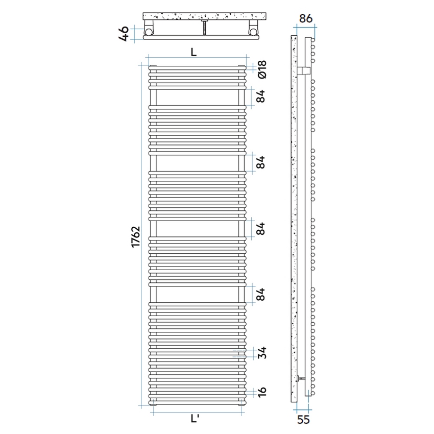 Immagine di Irsap FLAUTO scaldasalviette, 44 tubi, 4 intervalli, H.176,2 L.55,6 P.4,6 cm, colore bianco standard finitura lucido Cod.01 FTG055B01IR01NNN01