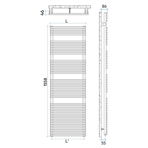 Immagine di Irsap FLAUTO scaldasalviette, 38 tubi, 4 intervalli, H.155,8 L.45,6 P.4,6 cm, colore grigio manhattan finitura lucido Cod.03 FTL045B03IR01NNN01