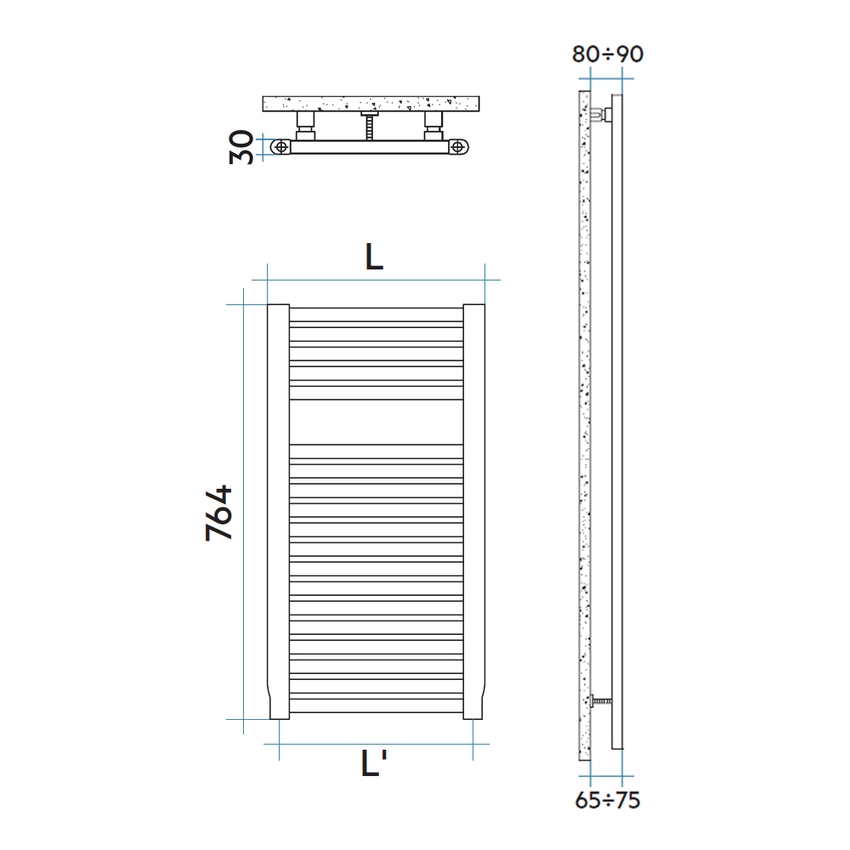 Immagine di Irsap NOVO scaldasalviette, 19 tubi, 1 intervallo, H.76,4 L.50 P.3 cm, colore bianco standard finitura lucido Cod.01 NOP050B01IR01NNN02