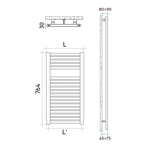 Immagine di Irsap NOVO scaldasalviette, 19 tubi, 1 intervallo, H.76,4 L.55 P.3 cm, colore bianco standard finitura lucido Cod.01 NOP055B01IR01NNN01