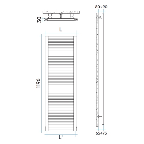 Immagine di Irsap NOVO scaldasalviette, 29 tubi, 2 intervalli, H.119,6 L.100 P.3 cm, allacciamento idraulico per attacchi 50 mm centrali, colore amaranto ral 3003 finitura lucido Cod.06 NOM100B06IR05NNN