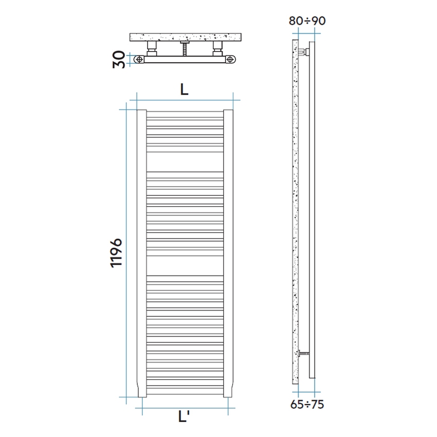 Immagine di Irsap NOVO scaldasalviette, 29 tubi, 2 intervalli, H.119,6 L.45 P.3 cm, colore grigio manhattan finitura lucido Cod.03 NOM045B03IR01NNN01