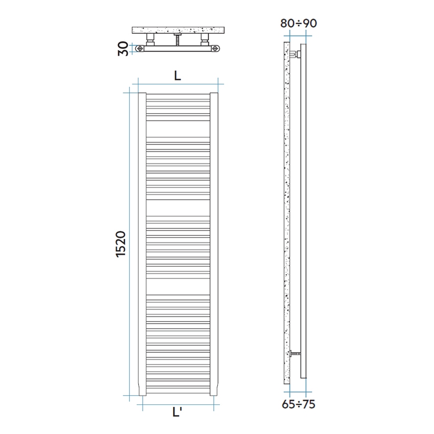 Immagine di Irsap NOVO scaldasalviette, 36 tubi, 3 intervalli, H.152 L.40 P.3 cm, colore bianco standard finitura lucido Cod.01 NOL040B01IR01NNN02