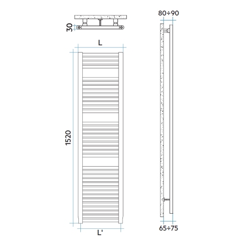 Immagine di Irsap NOVO scaldasalviette, 36 tubi, 3 intervalli, H.152 L.50 P.3 cm, con attacchi centrali 50 mm, colore blu baltico finitura opaco Cod.1P NOL050B1PIR05NNN