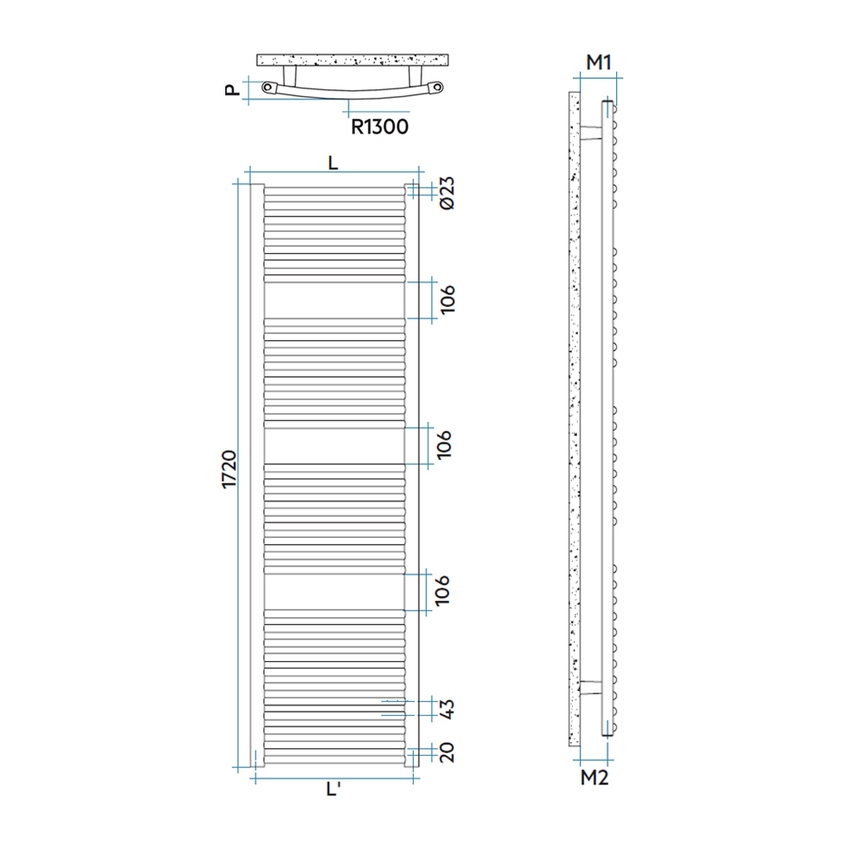 Immagine di Irsap VENUS scaldasalviette, 34 tubi, 3 intervalli, H.172 L.59,5 P.5,7 cm, colore bianco standard finitura lucido Cod.01 MIG060B01IR01NNN01