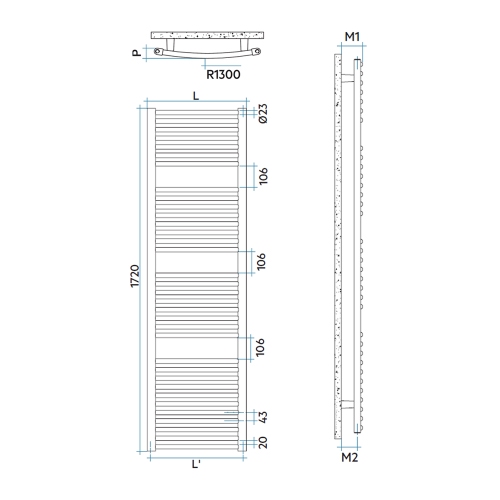 Immagine di Irsap VENUS scaldasalviette, 34 tubi, 3 intervalli, H.172 L.74 P.7,6 cm, colore bianco standard finitura lucido Cod.01 MIG075B01IR01NNN02