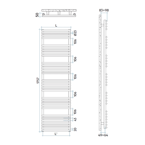 Immagine di Irsap KART scaldasalviette, 31 tubi, 5 intervalli, H.175,7 L.50 P.5 cm, colore bianco standard finitura lucido Cod.01 KAE050B01IR01NNN02