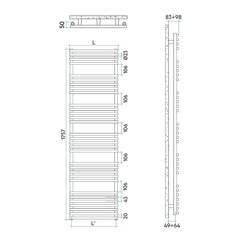 Immagine di Irsap KART scaldasalviette, 31 tubi, 5 intervalli, H.175,7 L.50 P.5 cm, colore bianco standard finitura lucido Cod.01 KAE050B01IR01NNN02