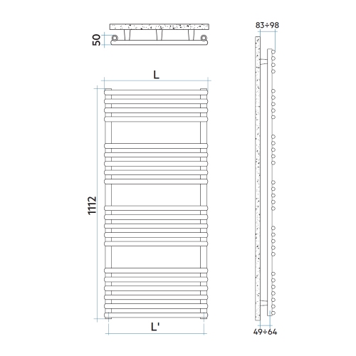 Immagine di Irsap KART scaldasalviette, 20 tubi, 3 intervalli, H.111,2 L.50 P.5 cm, colore bianco standard finitura lucido Cod.01 KAM050B01IR01NNN02