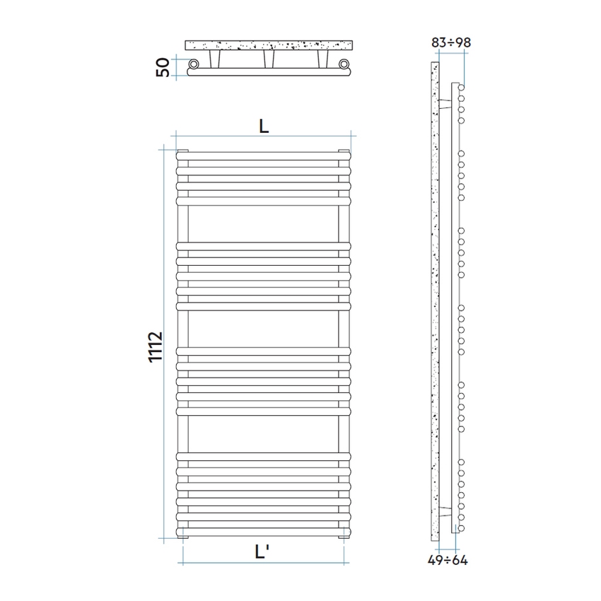 Immagine di Irsap KART scaldasalviette, 20 tubi, 3 intervalli, H.111,2 L.50 P.5 cm, colore bianco standard finitura lucido Cod.01 KAM050B01IR01NNN02