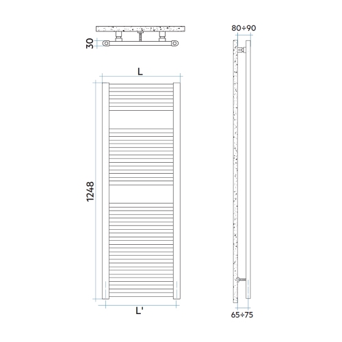 Immagine di Irsap GEO scaldasalviette, 25 tubi, 2 intervalli, H.124,8 L.45 P.3 cm, colore bianco finitura opaco Cod.J8 ECM045BJ8IR01NNN01