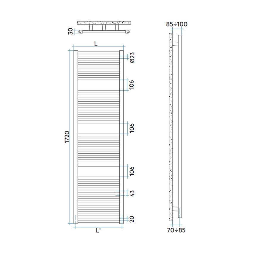 Immagine di Irsap ARES scaldasalviette, 34 tubi, 3 intervalli, H.172 L.53 P.3 cm, colore bianco standard finitura lucido Cod.01 EIG053B01IR01NNN01