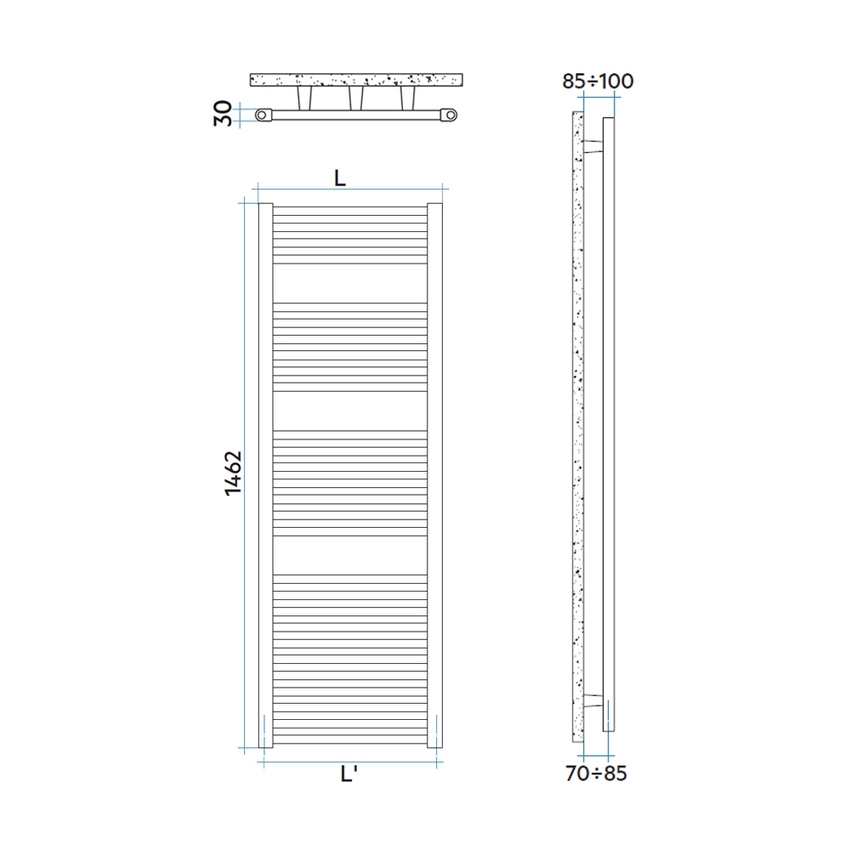 Immagine di Irsap ARES scaldasalviette, 28 tubi, 3 intervalli, H.146,2 L.43 P.3 cm, colore bianco standard finitura lucido Cod.01 EIL043B01IR01NNN01