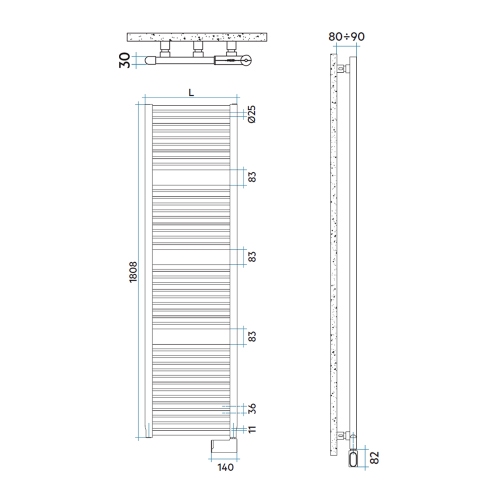 Immagine di Irsap NOVO ELETTRICO scaldasalviette, 44 tubi, 3 intervalli, H.180,8 L.50 P.3 cm, con interruttore ON/OFF, colore bianco standard finitura lucido Cod.01 NOG050I01IR01NNN01