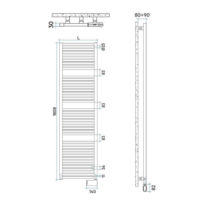 Immagine di Irsap NOVO ELETTRICO scaldasalviette, 44 tubi, 3 intervalli, H.180,8 L.50 P.3 cm, con controllo elettronico, colore bianco standard finitura lucido Cod.01 NOG050H01IR01NNN01
