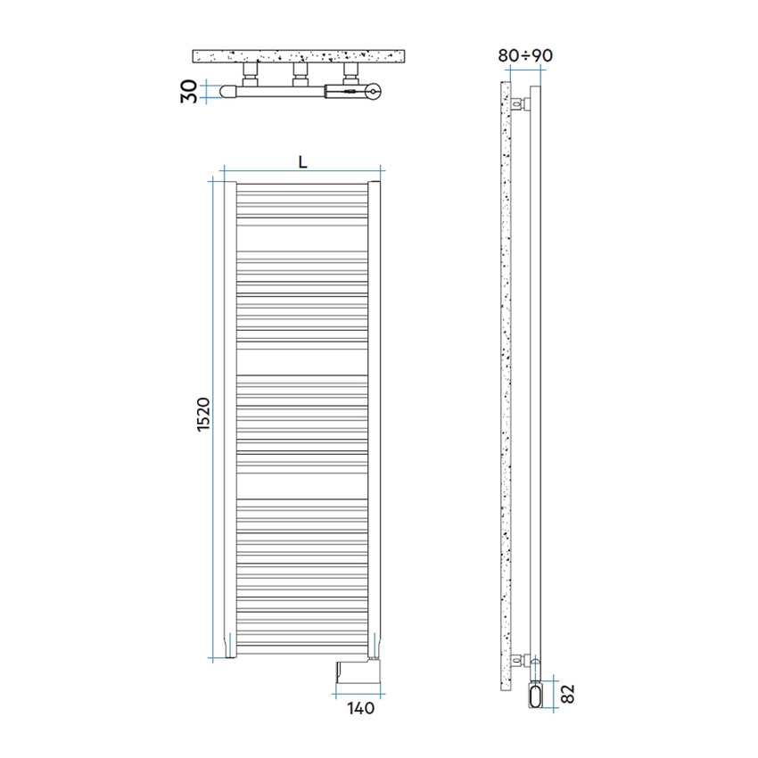 Immagine di Irsap NOVO ELETTRICO scaldasalviette, 36 tubi, 3 intervalli, H.152 L.50 P.3 cm, con interruttore ON/OFF, colore bianco standard finitura lucido Cod.01 NOL050I01IR01NNN02