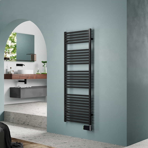 Immagine di Irsap QUADRE' ELETTRICO scaldasalviette 36 tubi, 3 intervalli, H.181,8 L.53 P.4,2 cm, con regolatore per il controllo della temperatura interna del fluido, colore bianco standard finitura lucido Cod.01 QSE053K01IR01NNN01