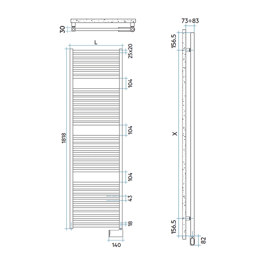 Immagine di Irsap QUADRE' ELETTRICO scaldasalviette 36 tubi, 3 intervalli, H.181,8 L.53 P.4,2 cm, con regolatore per il controllo della temperatura interna del fluido, colore bianco standard finitura lucido Cod.01 QSE053K01IR01NNN01
