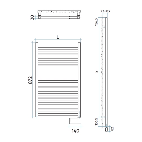 Immagine di Irsap QUADRE' ELETTRICO scaldasalviette 18 tubi, 1 intervallo, H.87,2 L.53 P.3 cm, con controllo elettronico, colore nero finitura opaco Cod.K1 QSS053HK1IR01NNN01
