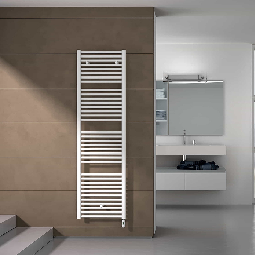 Immagine di Irsap ARES ELETTRICO scaldasalviette, 15 tubi, 2 intervalli, H.81,8 L.58 P.3 cm, con interruttore ON/OFF, colore bianco standard finitura lucido Cod.01 EIS058I01IR01NNN03