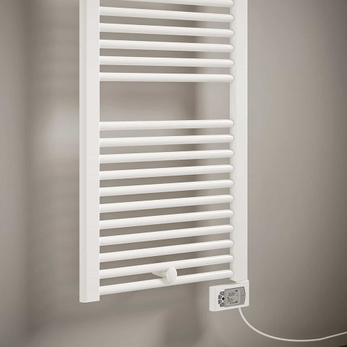 Immagine di Irsap ARES ELETTRICO scaldasalviette, 15 tubi, 2 intervalli, H.81,8 L.58 P.3 cm, con interruttore ON/OFF, colore bianco standard finitura lucido Cod.01 EIS058I01IR01NNN03